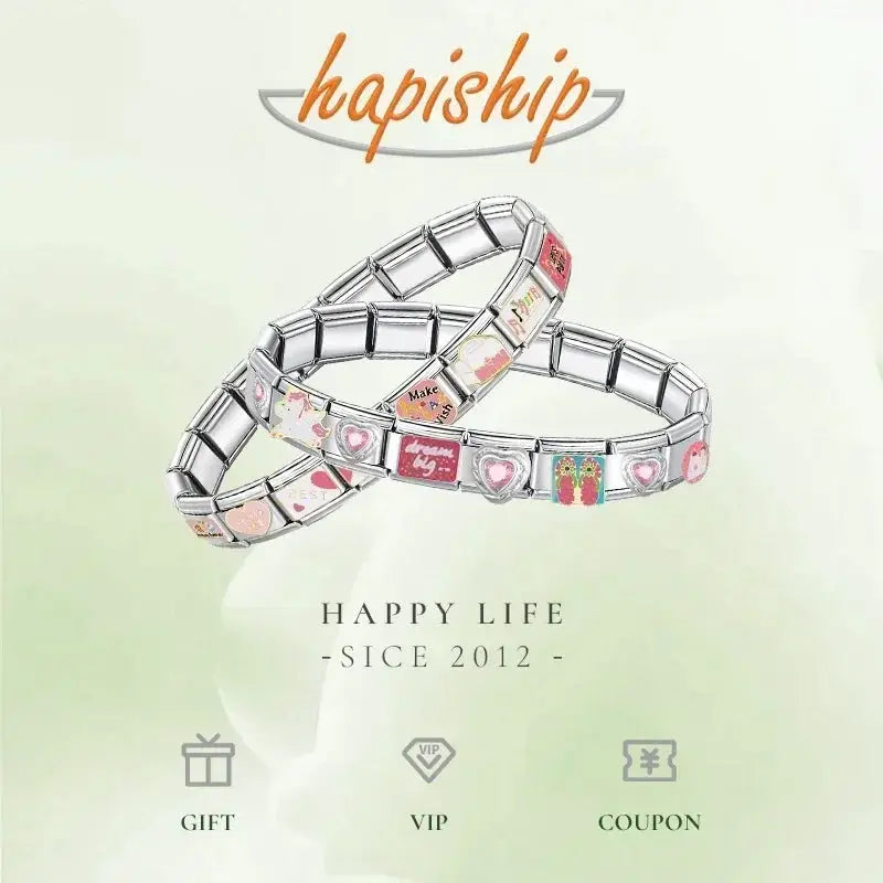 Hapiship 9mm Width Italian Elastic Charm Bracelet For Women