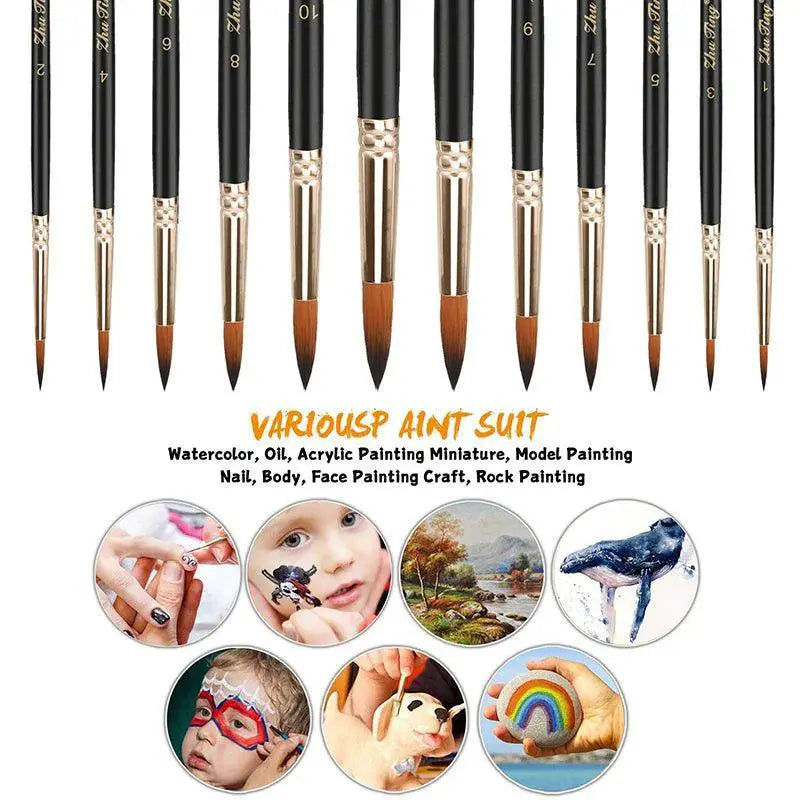 Professional Nylon Hair Paint Brush Set For Acrylic Art