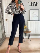 Vintage High Waist Zipper Pencil Pants Classic Women's Trousers