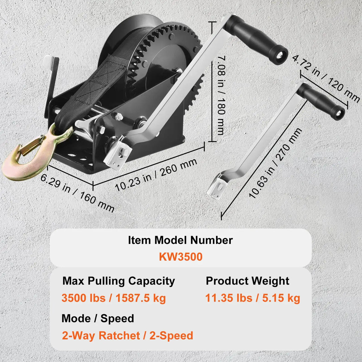 Manual Boat Trailer Winch With Ratchet — product view 7