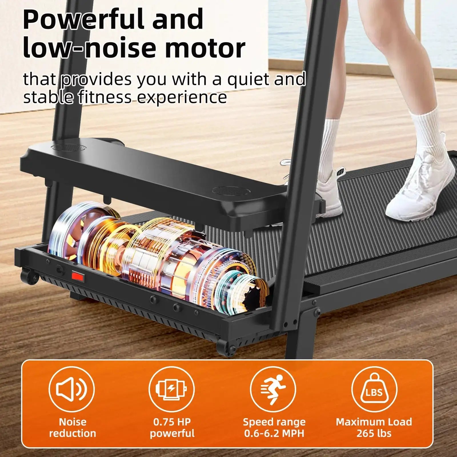Portable Treadmill with Adjustable Armrest & Atmosphere Lights Big LED Screen Foldable Walking Pad for Office Home Fitness