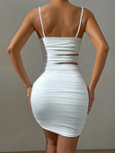 Women White Spaghetti Strap Backless Bodycon Mini Dress For Party Nightclub Slim