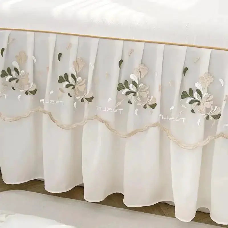 Lace Washed Cotton Bed Skirt Twin Queen Size Bedspread Set