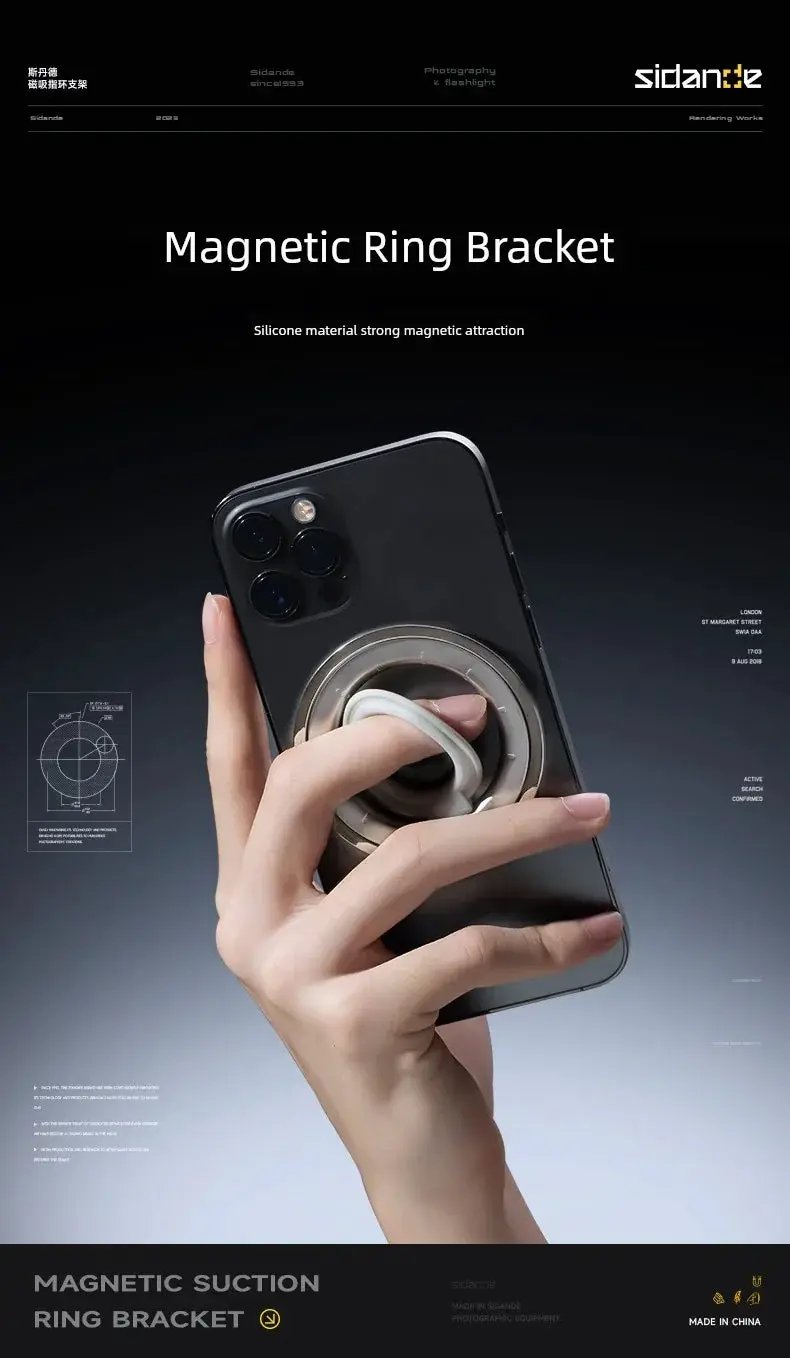Portable Magnetic Ring Holder For Phone With Rotating Base