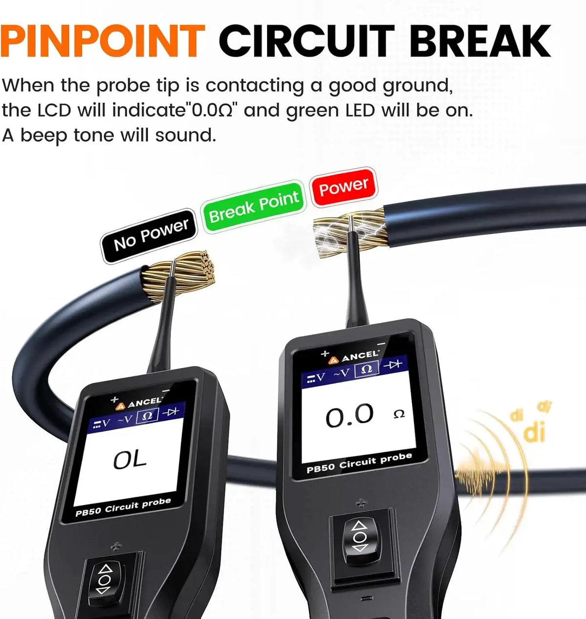 ANCEL PB50 12/24V Car Electric Circuit Tester Probe Pen Tester Resistant Tester Voltage Power Probe Kit for Auto Battery