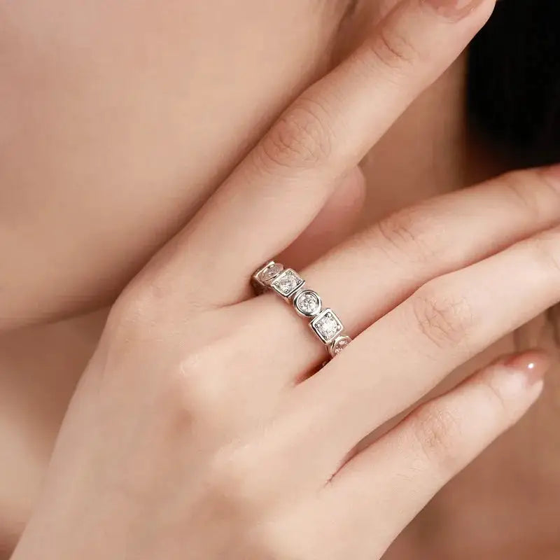 Round Square Moissanite Ring in Sterling Silver — product view 2