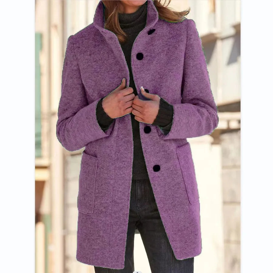 Loose Stand Collar Button Coat