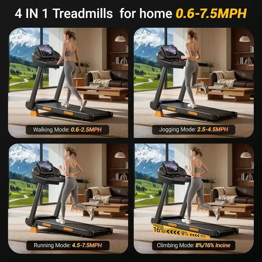 16% Incline 4-in-1 Foldable Treadmill with Triple-Sole, 3.0HP Quiet Motor, Suitable for Home and Office, Supports 400 LBS