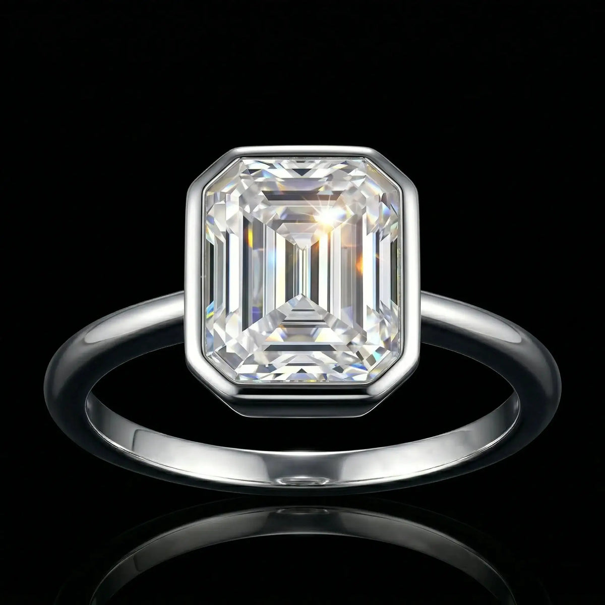 Emerald Moissanite Ring in Sterling Silver Minimalist — product view 1