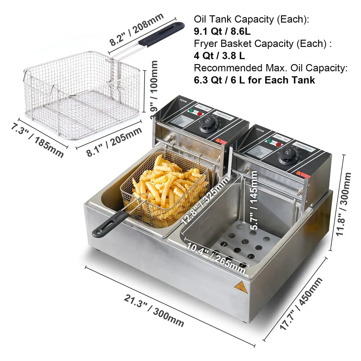 SucceBuy Electric Deep Fryer w/Dual Removable Tanks Commercial — product view 8