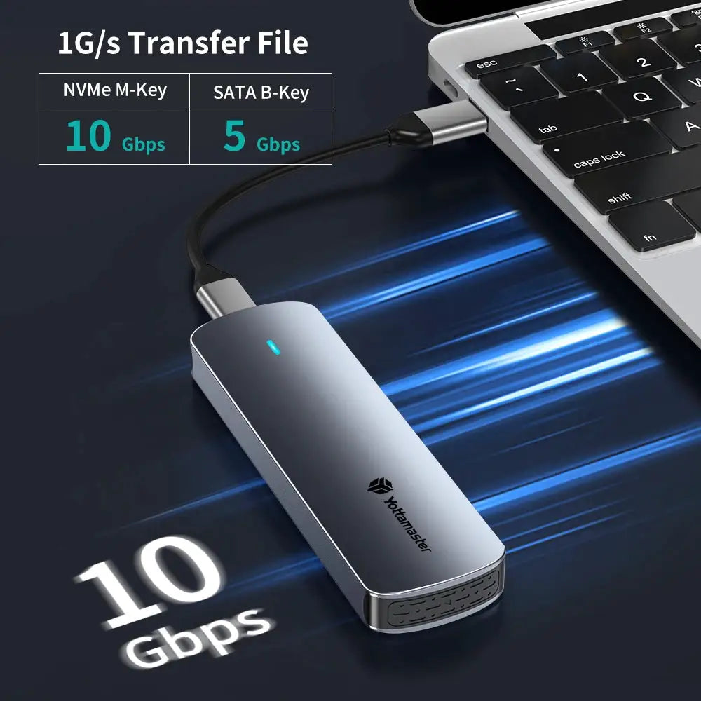 Yottamaster SATA M.2 NVMe SSD Enclosure Dual Portocol NVMe to USB Adapter USB 3.1 Gen2 USB C External Case Box Aluminum Alloy