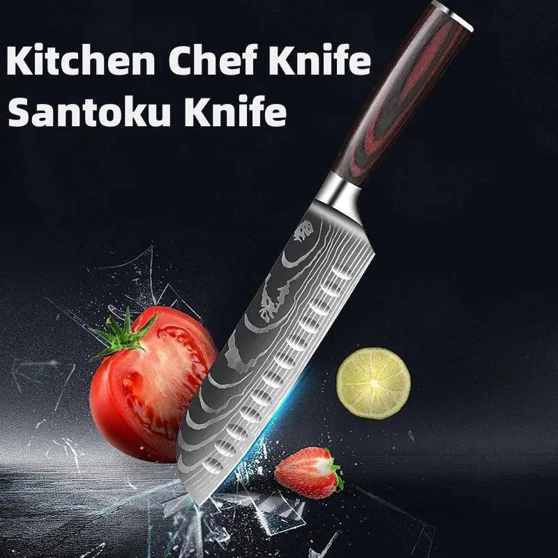 Japanese Santoku Knife Carbon Steel With Ergonomic Handle - OurLum.com