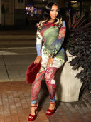 Crew Neck Graphic Jumpsuit