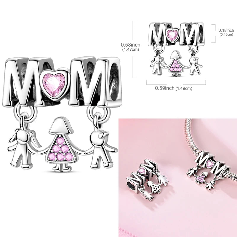Charm Beads Sterling Silver Pink