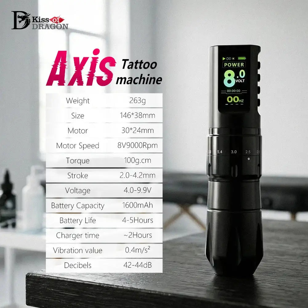 XNET Axis370 Wireless Tattoo Machine Kit Adjustable Stroke 2.0-4.2mm Coreless Motor Color Screen Tattoo Set For Tattoo Artists