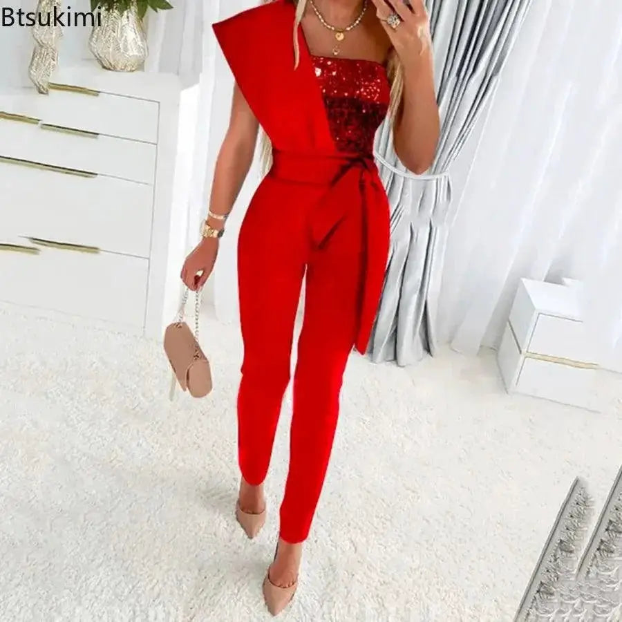 Sequin Patchwork Jumpsuit Sparkling Party Wear For Women