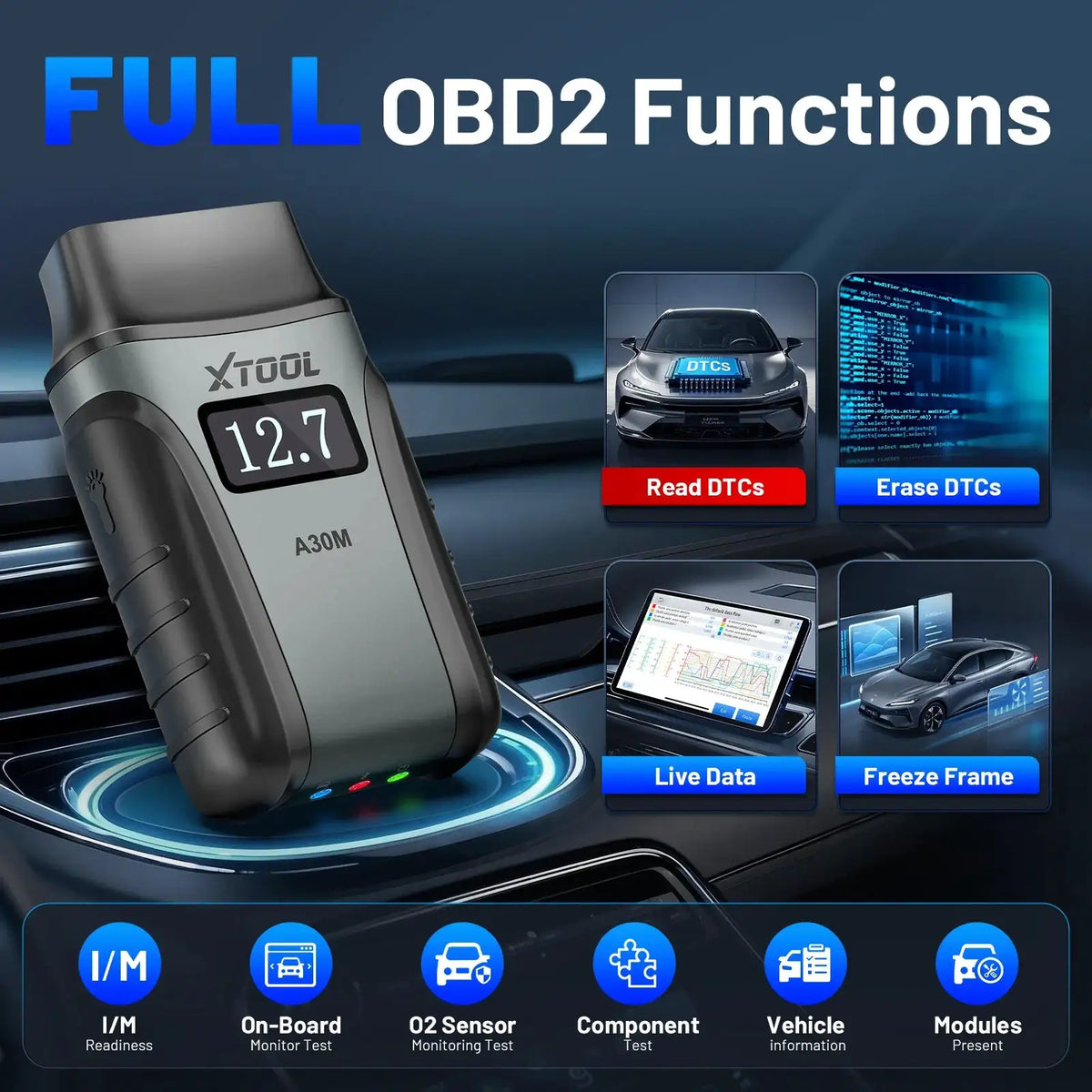 XTOOL Anyscan A30M V2.0 All System Car Diagnostic Tools Bluetooth OBD2 Scanner Active Test 26+ Reset CAN FD Lifetime Free Update