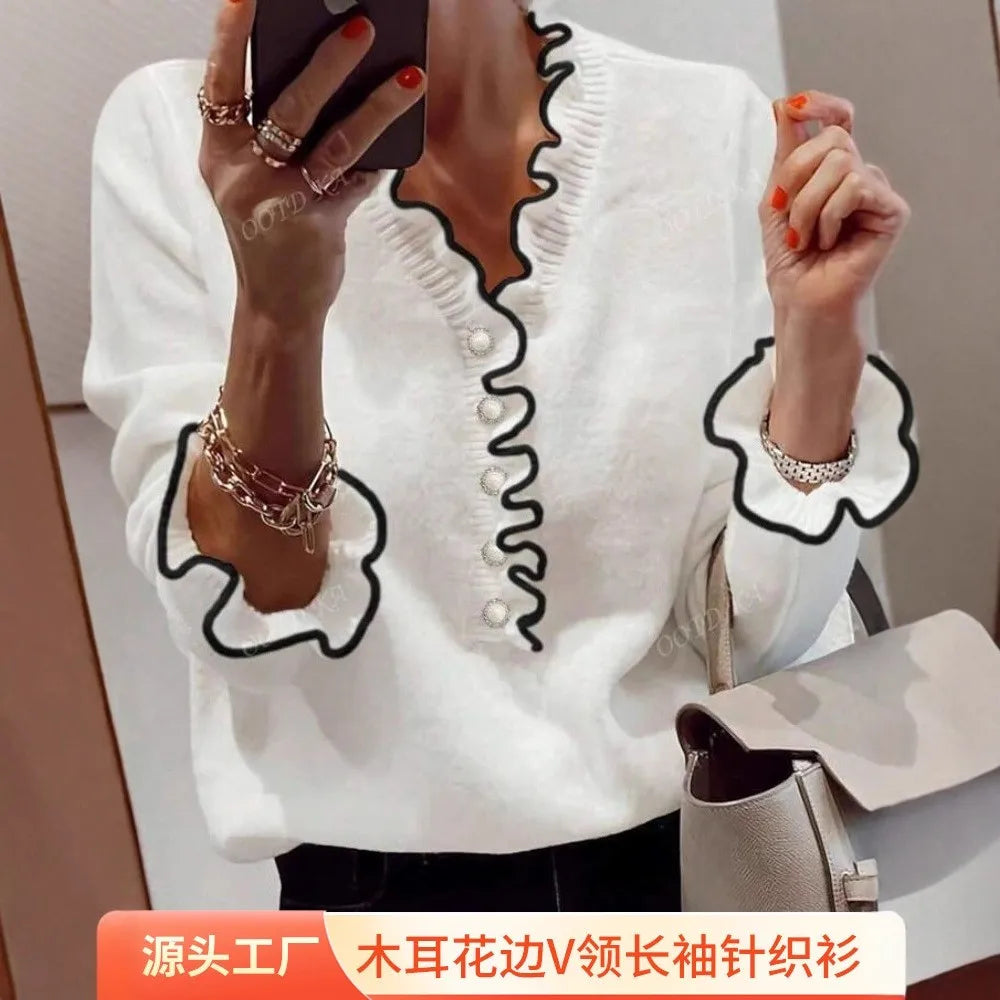 Patchwork Bell Sleeve Fitted Cardigan