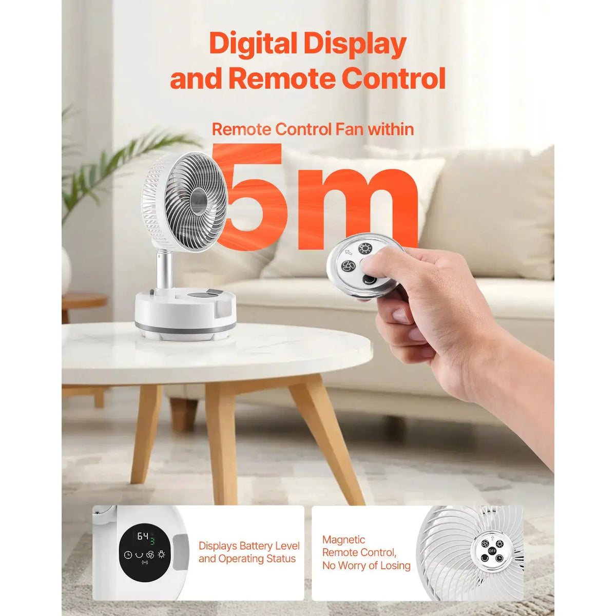 SucceBuy Foldable Rechargeable Oscillating Battery Operated w — product view 6