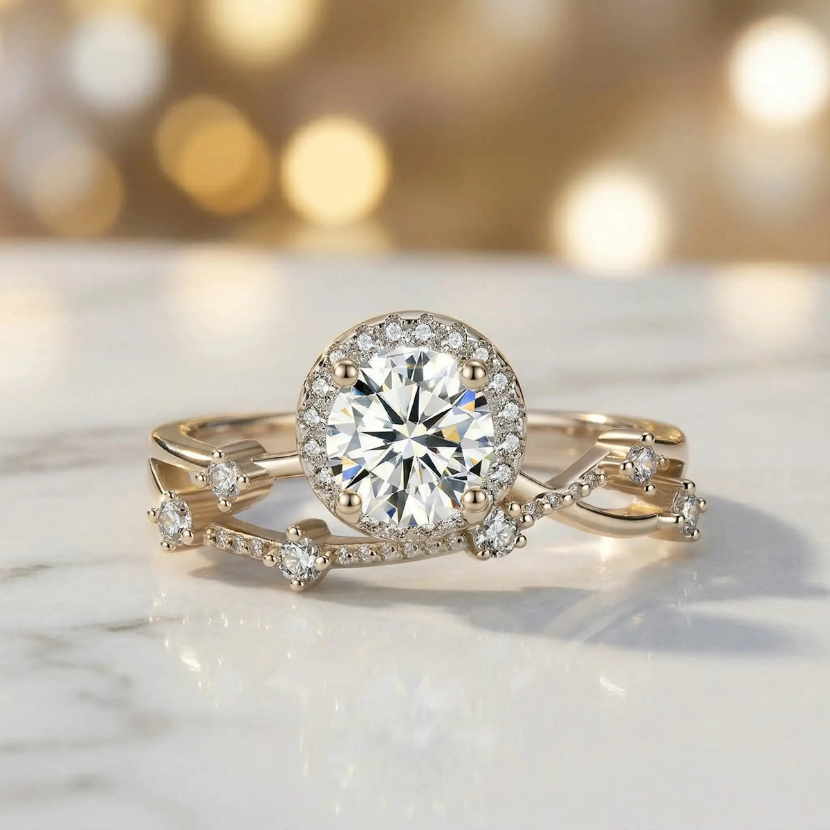 Moissanite Ring in Sterling Silver Flowing — product view 3