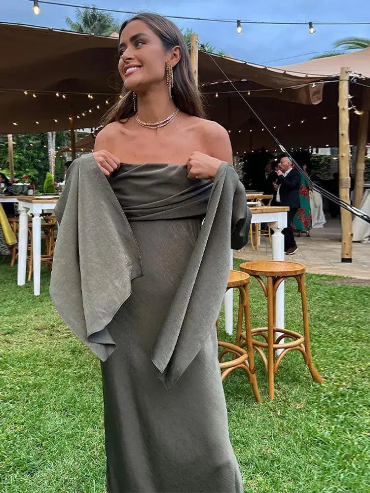 Off Shoulder Midi Dress Sophisticated Partywear For Women