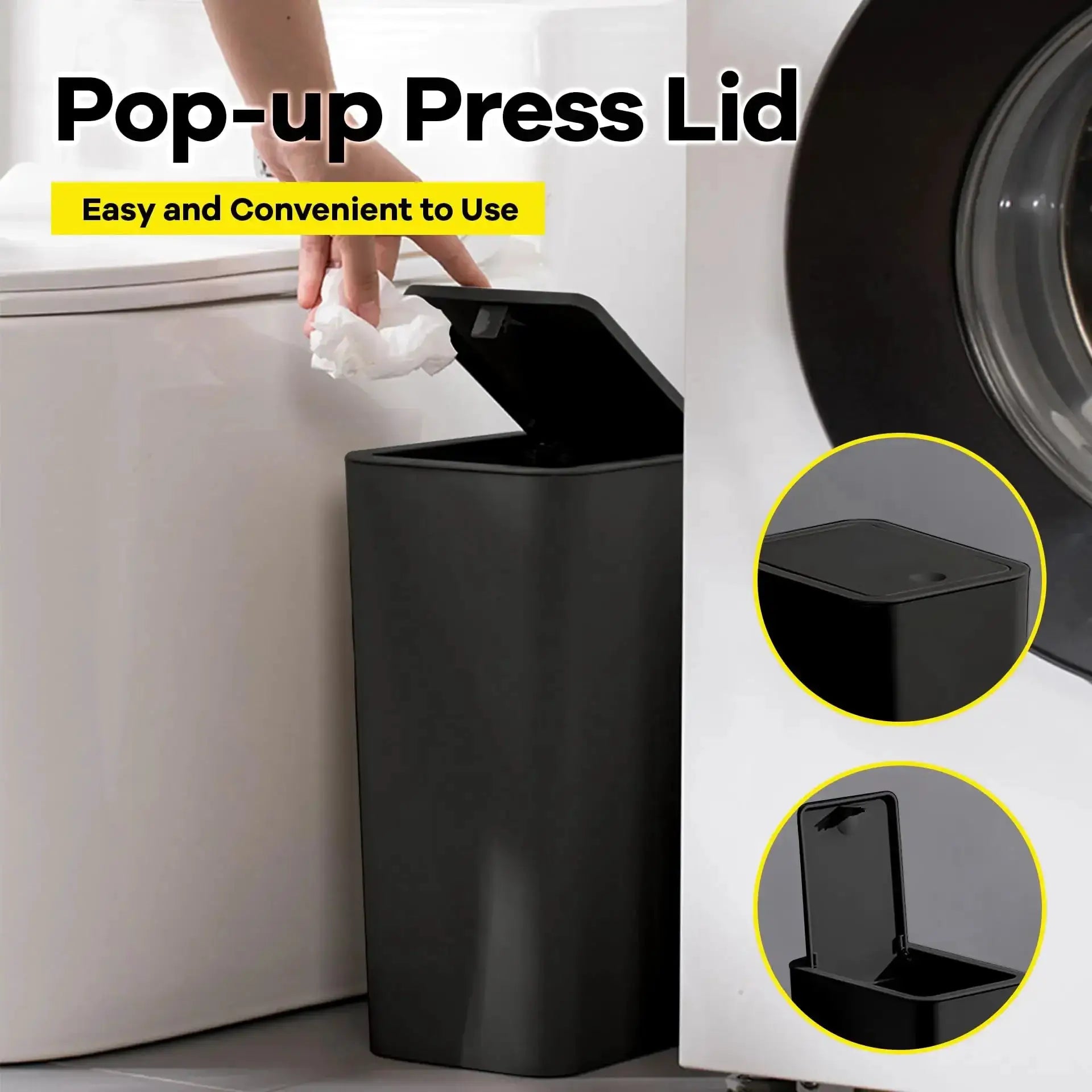 10L Bathroom Trash Can With Press Lid Small Compact Bin