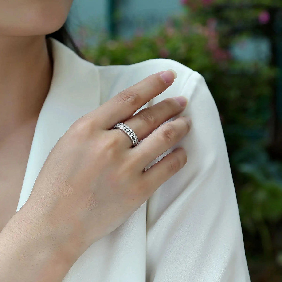 Sterling Silver Silver Double Row Moissanite Ring — product image 2