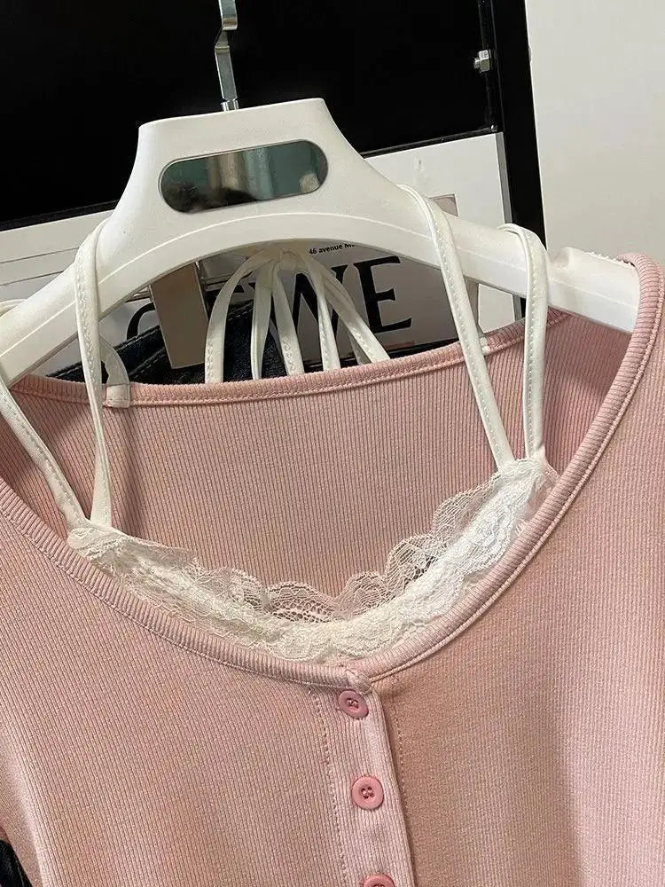 Pink Cropped T Shirt Retro Patchwork Design Korean Fashion