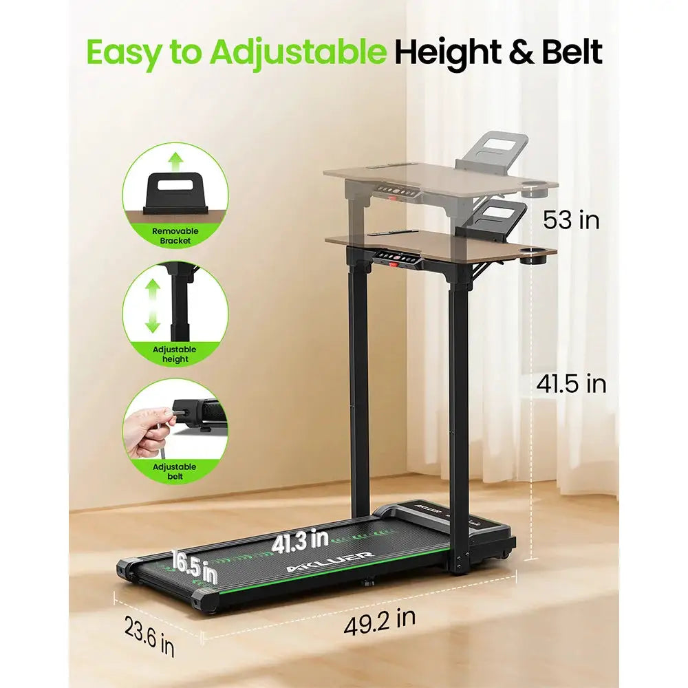 Akluer P3-D Adjustable Height Desk Treadmill, 2.5HP Motor, 0.6–6.2MPH Speed, 150kg Max Load, 105x42cm Running Area, 6-Layer Running Belt 80×40cm Desktop, 45dB Noise, Dual Control & Clear LED Display, Local delivery