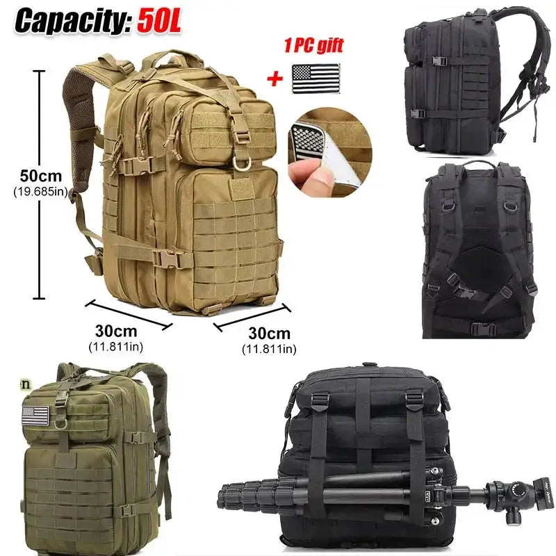 Large Capacity Waterproof Tactical Backpack 50L For Men