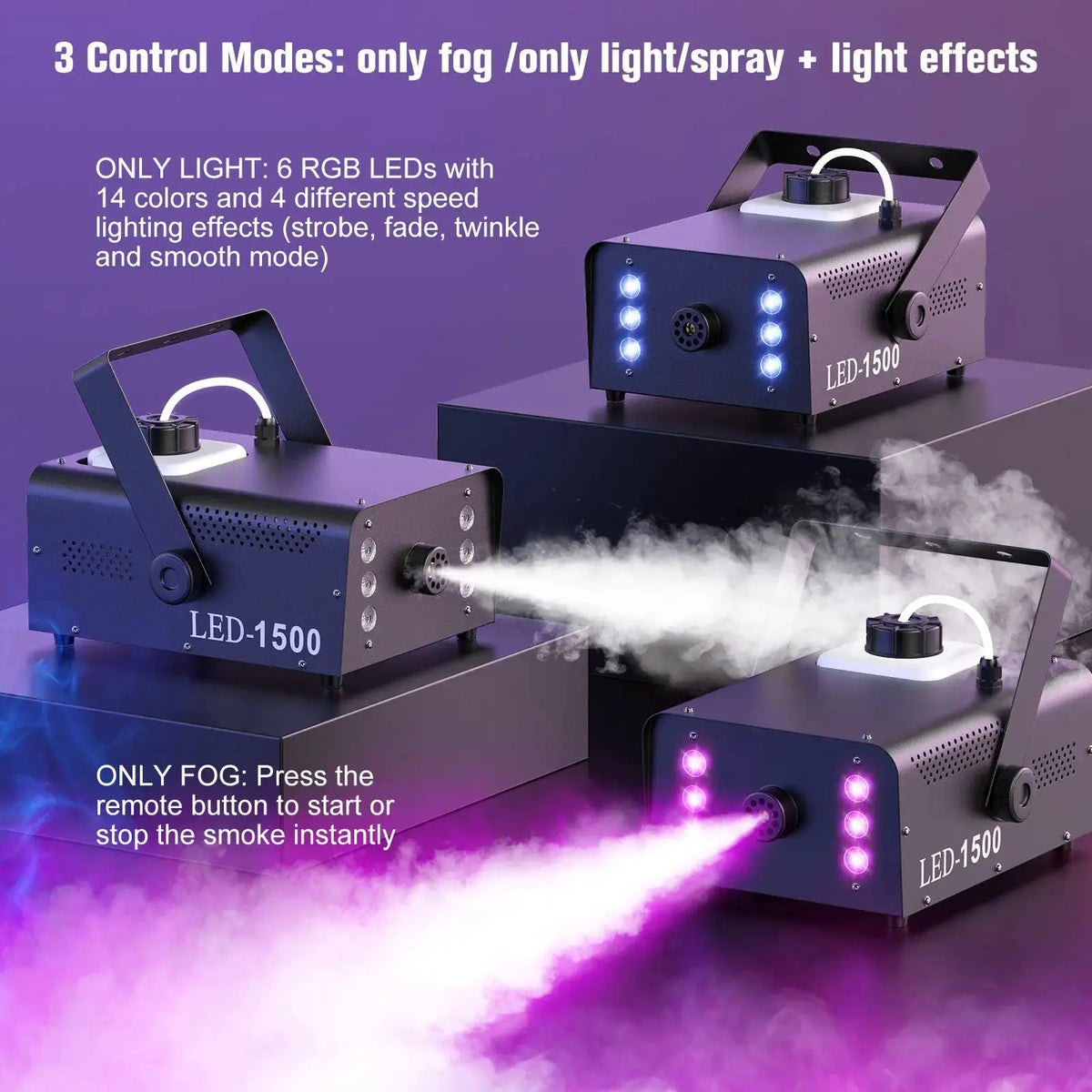 U'King 1500W Smoke Machine RGB 6 LED Fog Machine with Remote Control for DJ Disco Party Christmas Stage Effect Fogger Machine