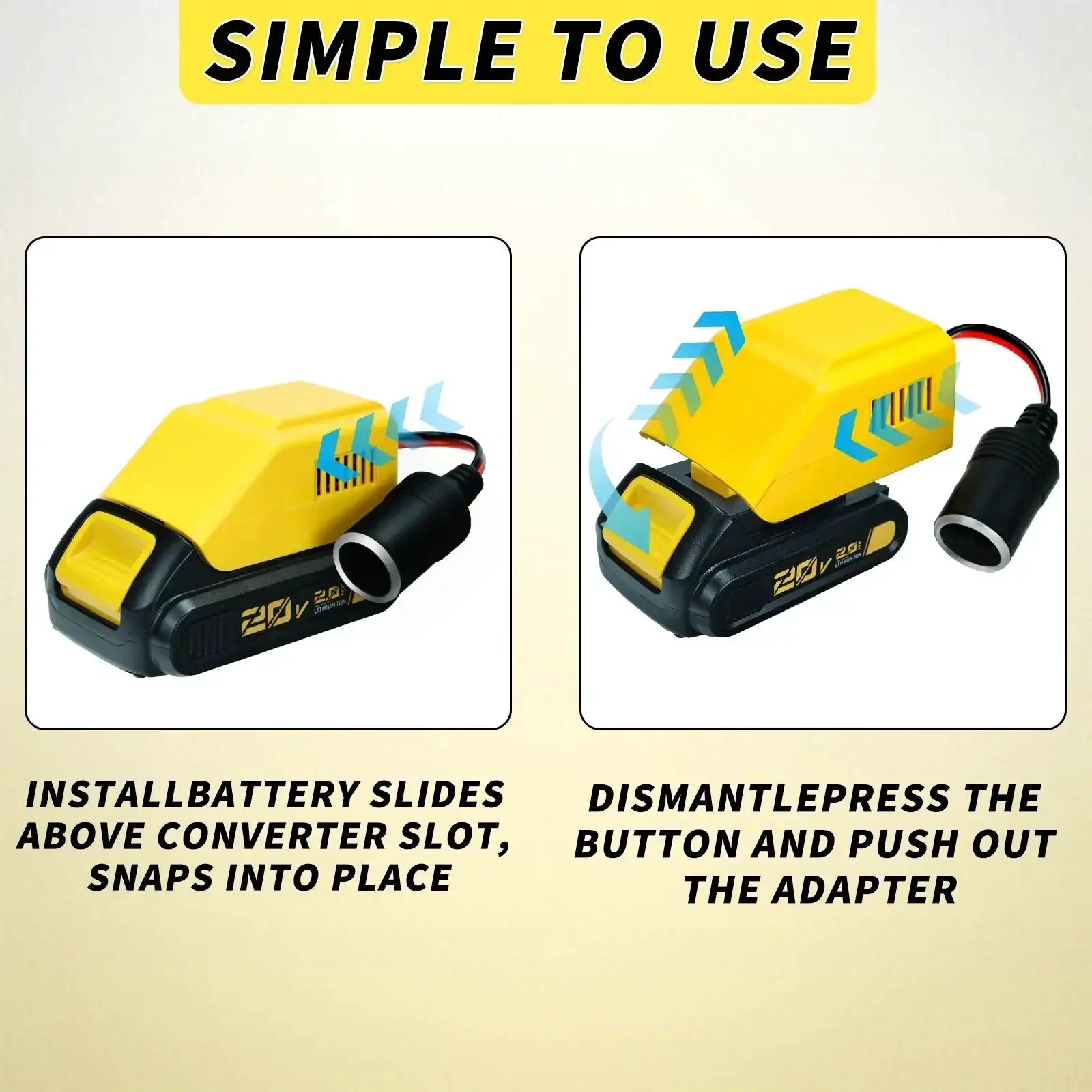 20V to 12V Battery Adapter With Cigarette Lighter Plug