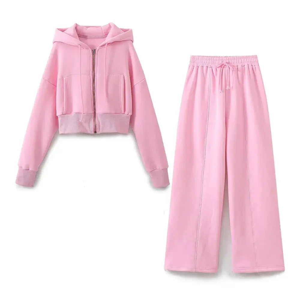 TRAF 2024 Spring Women Casual Hoodies Zipper Coat Set