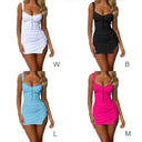 Women's V-Neck Lace Slit Halter Dress Casual Sexy Dress