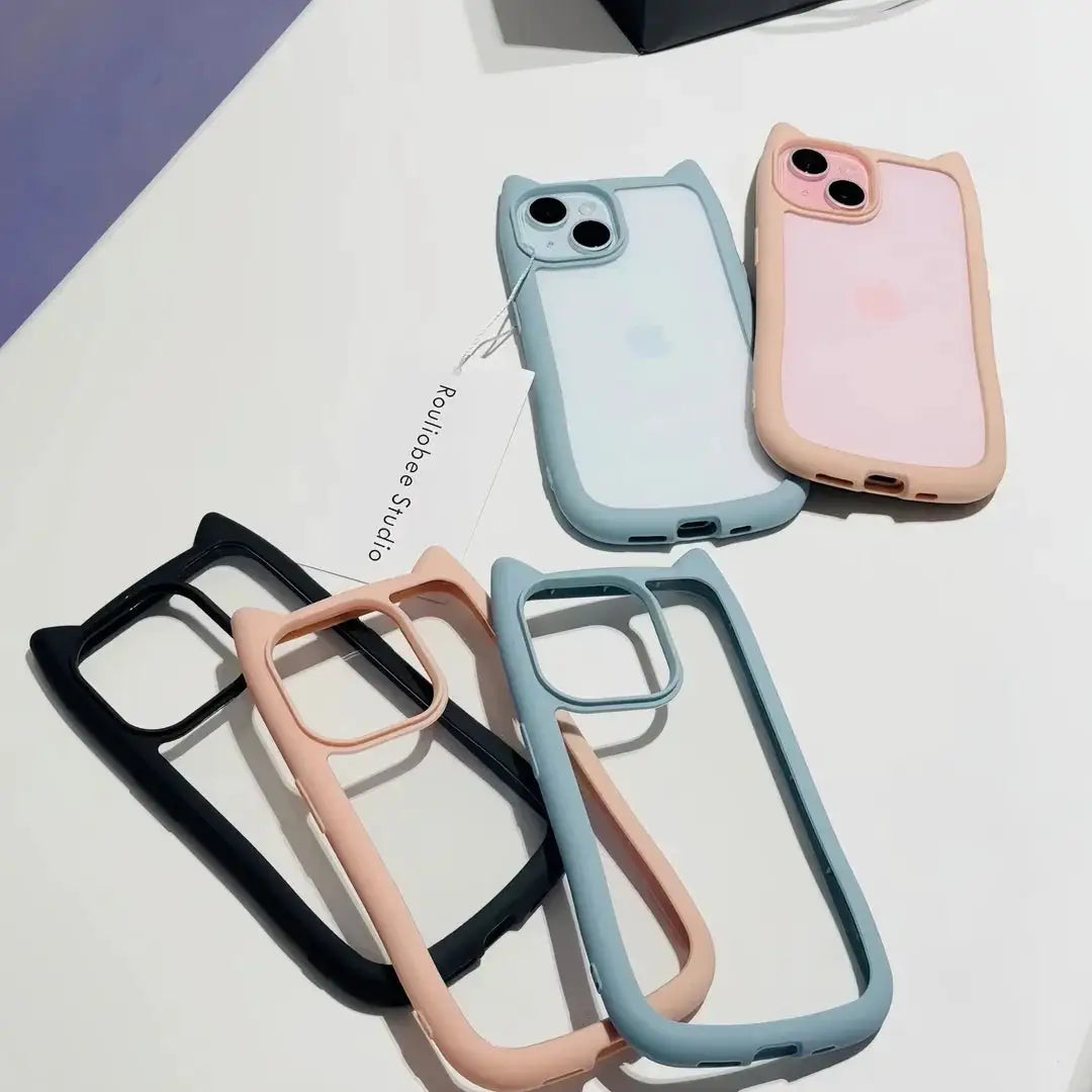 Cute Cat Ear Transparent Case For iPhone 17Air 12 13 14 15 16 18 Pro Max 11 Shockproof Acrylic Back Cover Silicone Kawaii Funda