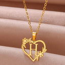 Golden Floral Heart Choker Necklace - Alphabet Jewelry