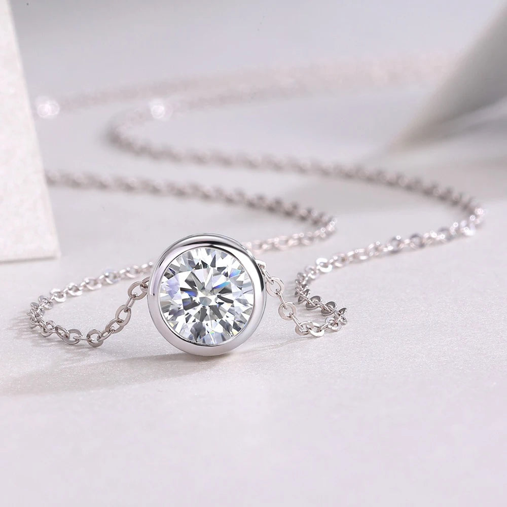 Round Cross Moissanite Pendant Necklace in Sterling Silver — product view 4
