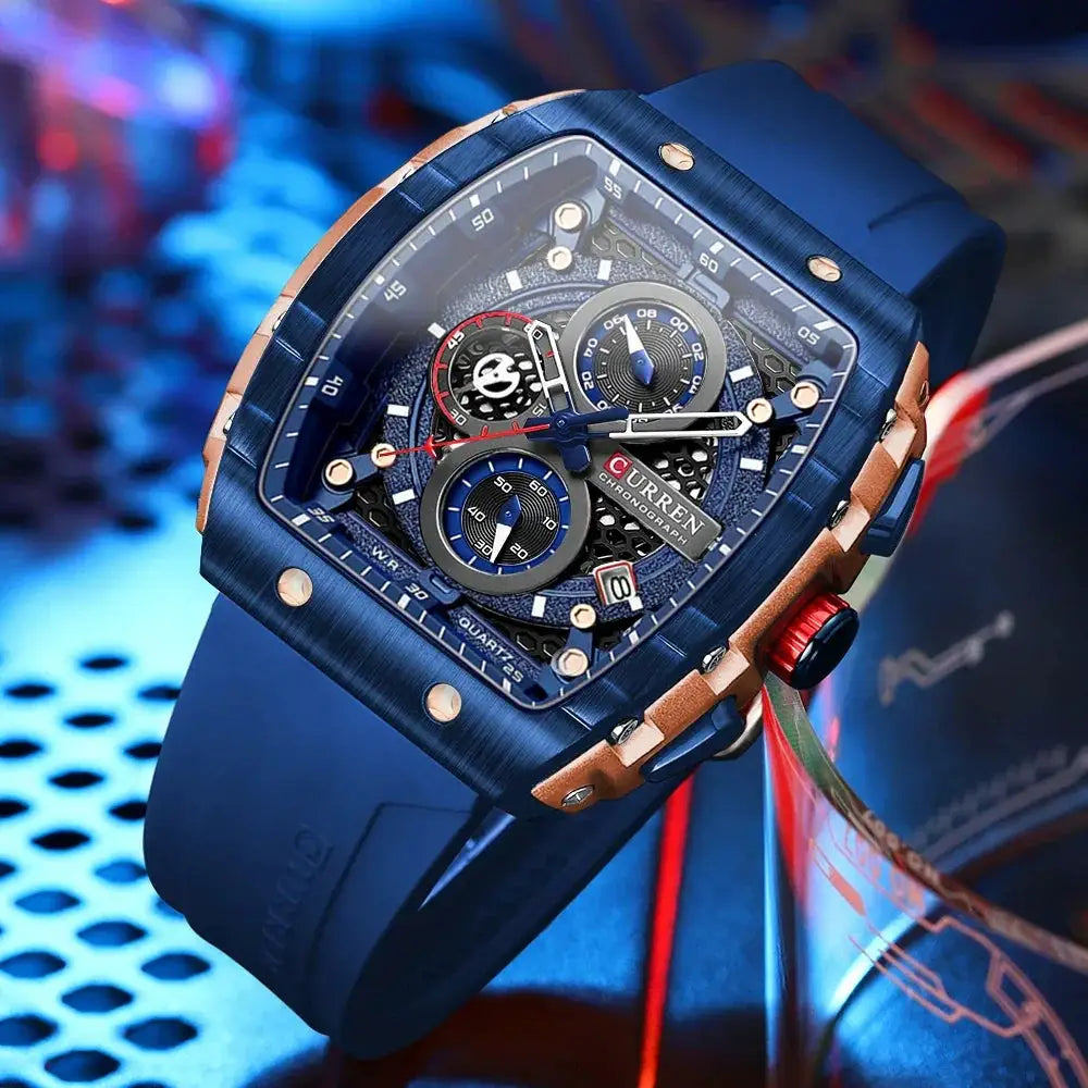 Curren Men's Casual Quartz Watch Rectangular Silicone Straps - OurLum.com