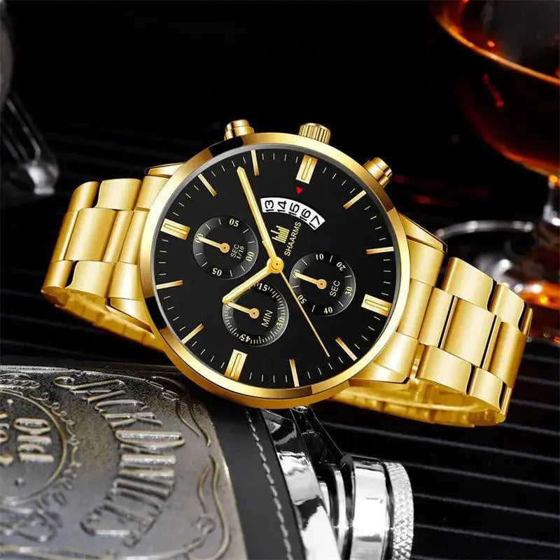 Mens Stainless Steel Calendar Quartz Watch Elegant Timepiece