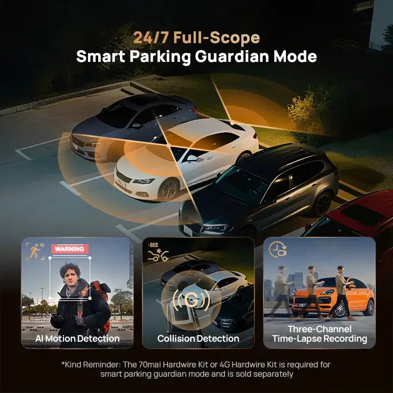 70mai 4K T800 3-Channel Dash Cam, Front Rear Interior Triple HDR, Supercapacitor Built-in GPS&ADAS, 24H Parking Guardian 4G LTE