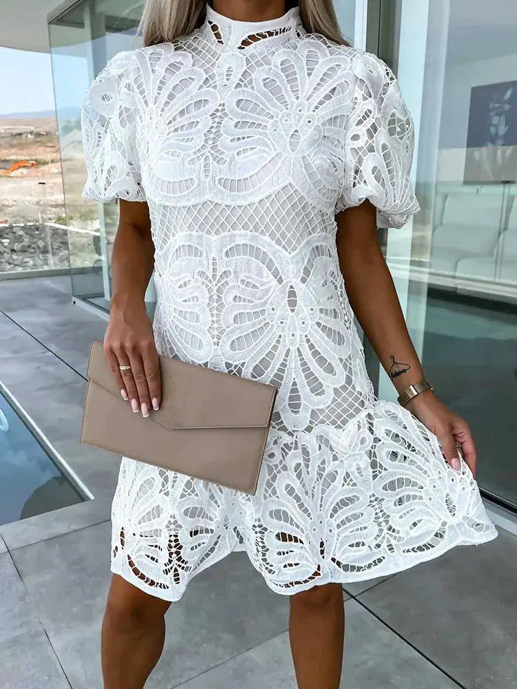 Elegant White Lace Dress Vintage A Line Beauty Elegant