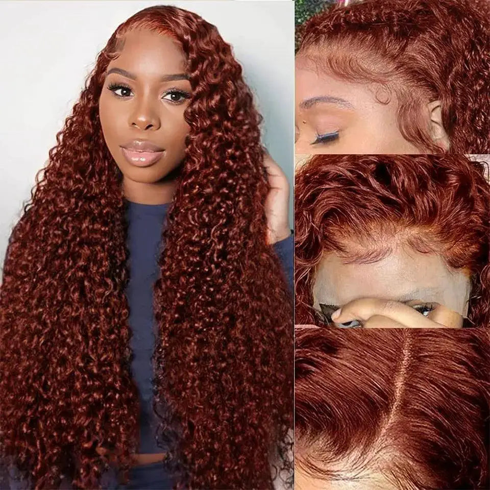 250 Density Reddish Brown Kinky Curly Lace Front Wig
