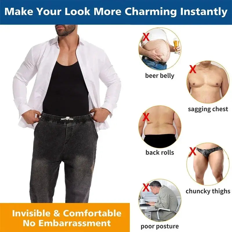 Mens Seamless Compression Bodysuit for Tummy Control