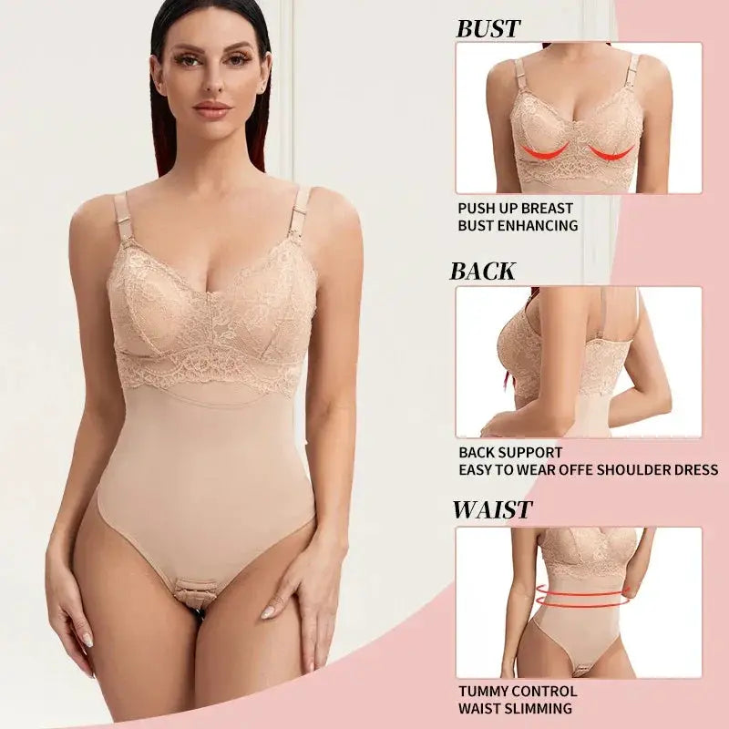 Lace Thong Bodysuit Shapewear For Women Seamless Control