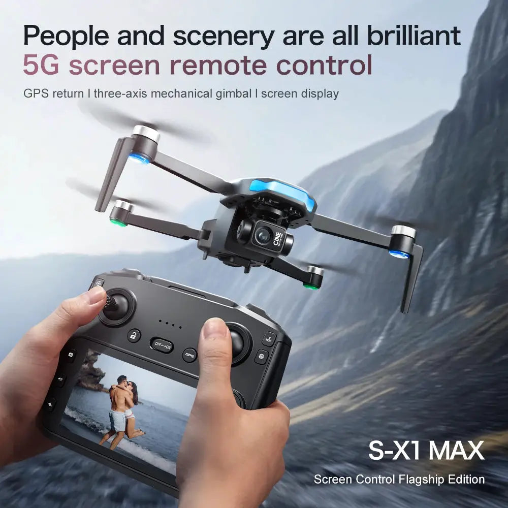 SX1 5G GPS Drone 8K HD With 3 Axis Brushless Gimbal Built In Screen Foldable