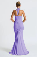 Mozision Deep V Neck Draped Maxi Dresses for Women Halter Backless Club Elegance