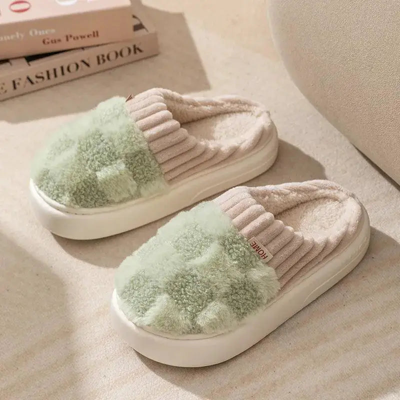 Cozy Plaid Cotton Slippers For Men And Women Warm Stylish