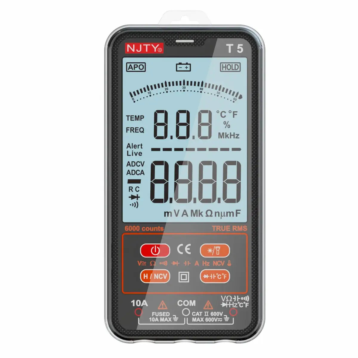NJTY T5 TRMS Smart Digital Multimeter 6000 Counts Auto Electrical Tools Capacitance Meter Voltage Current Resistance TEMPERATURE