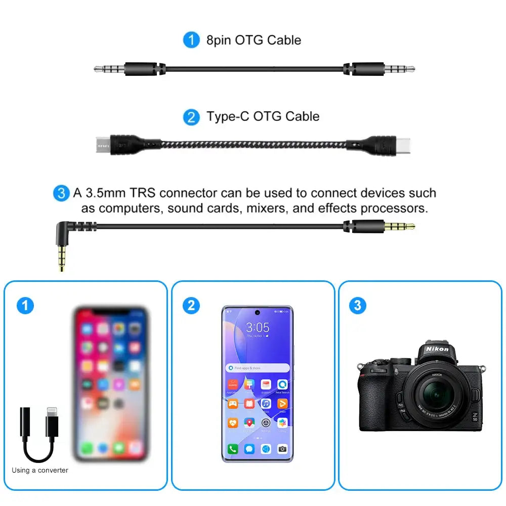 Factory Direct NXG Wireless Lavalier Microphone 1‑to‑1/2 Dual Transmitter Lapel Mic Noise Cancelling 360° Pickup For Smartphone Camera Vlogging Live Broadcast