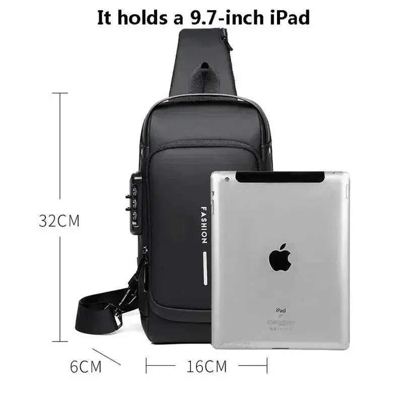 Mens USB Shoulder Bag Anti Theft Travel Organizer Pro